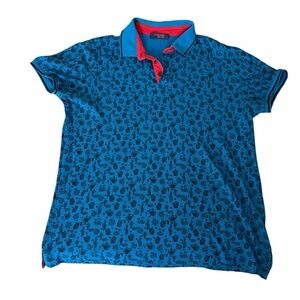 Trussardi Blue Polo Shirt with Red Collar – Size XXL